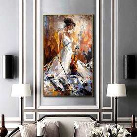 File tranh sơn dầu chân dung thiếu nữ chơi violin - CD011