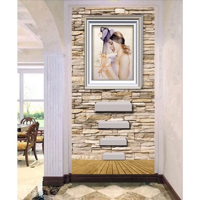 File tranh nền tường khung ảnh chân dung trên nền xếp đá - CD022