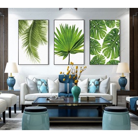 File tranh bộ 3 lá xanh nhiệt đới vẽ tay - HL0020