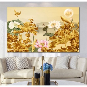 File tranh phong cảnh hồ sen 3D - S015