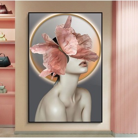 File tranh chân dung cô gái và hoa - H-084