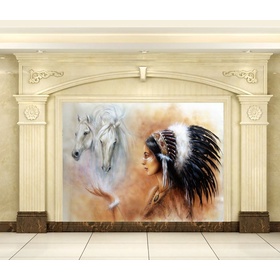 File tranh sơn dầu thổ dân và bạch mã - HG183