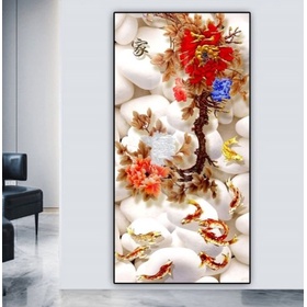 File tranh hoa mẫu đơn và cửu ngư 3D - S024