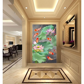 File tranh hoa sen cá chép - S019