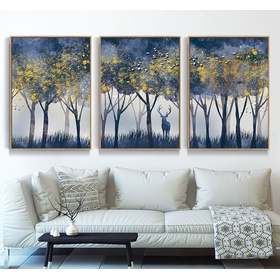 File tranh phong cảnh rừng cây và hươu nai vẽ tay - HG3034