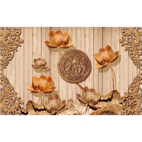 File tranh hoa sen gỗ điêu khắc 3d - S030