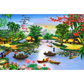File tranh sơn dầu phong cảnh quê hương đất nước xưa - 52279