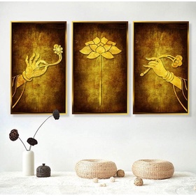 File tranh bộ 3 hoa sen vàng - DC536