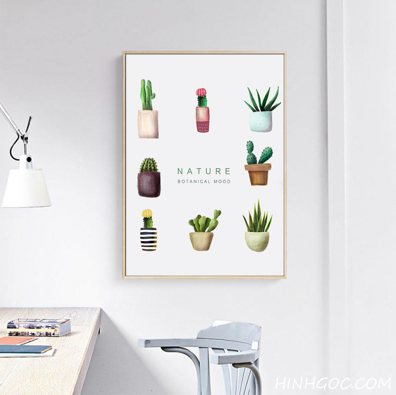 File tranh bộ 5 bức hoa lá xương rồng