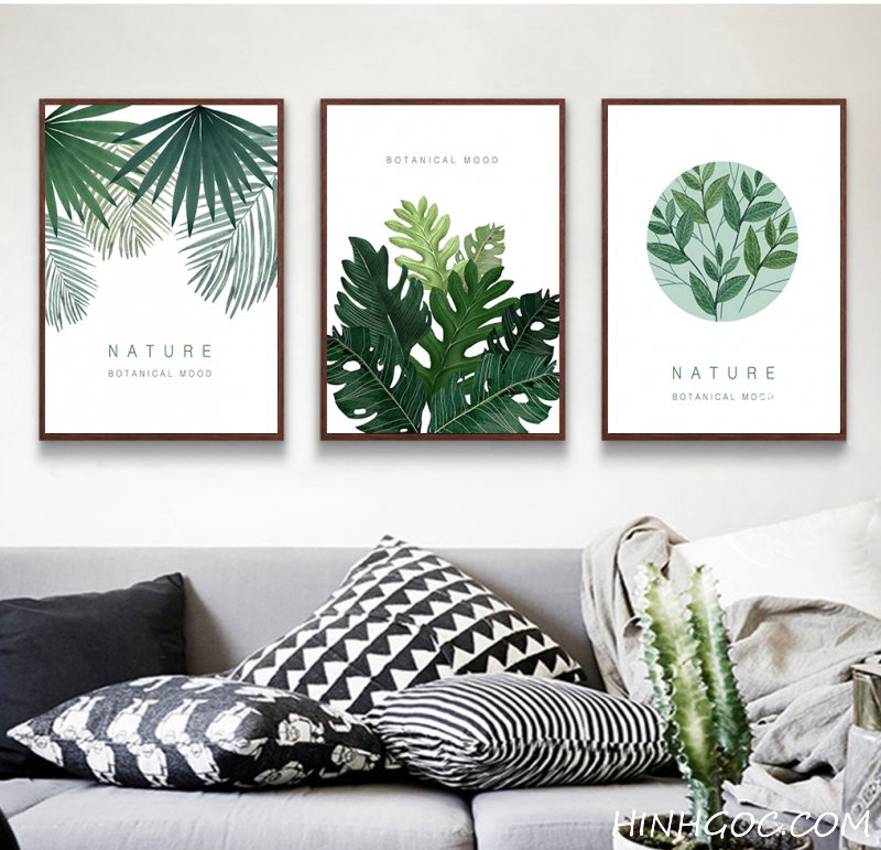 File tranh bộ 3 bức hoa lá dương xỉ - HG301