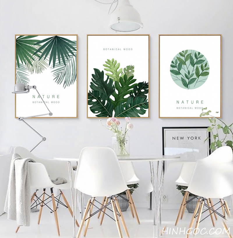 File tranh bộ 3 bức hoa lá dương xỉ - HG301