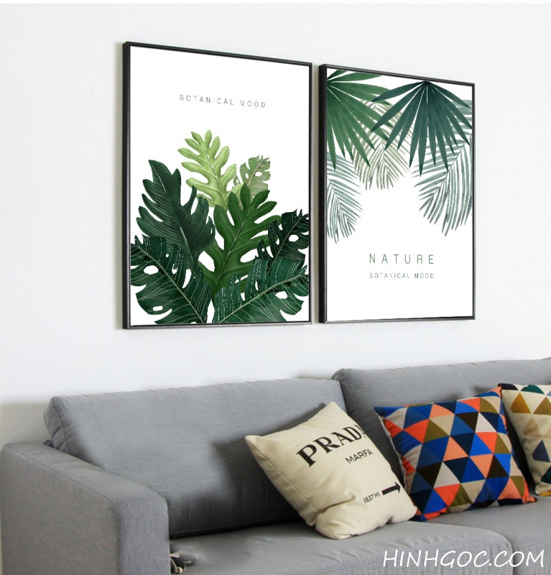 File tranh bộ 3 bức hoa lá dương xỉ - HG301