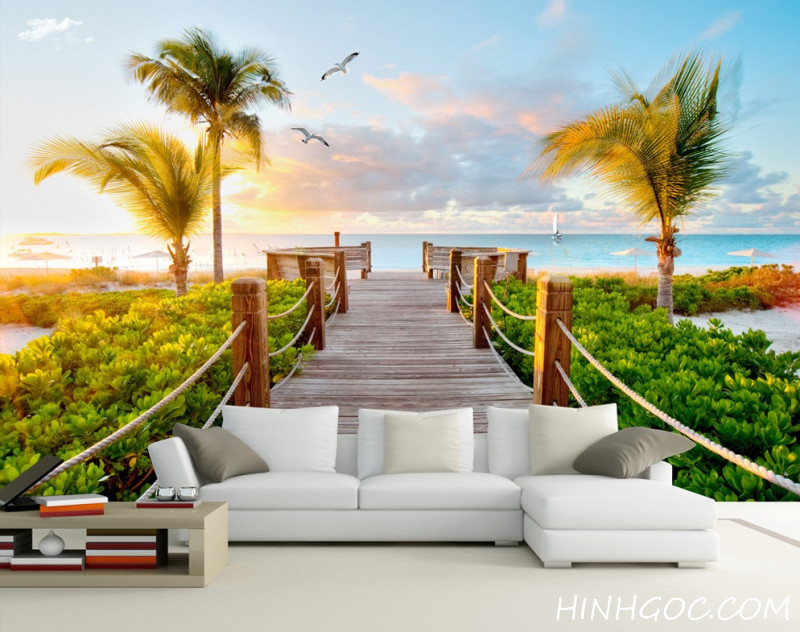 File tranh cảnh bình minh cầu gỗ bên bờ biển - HG1007