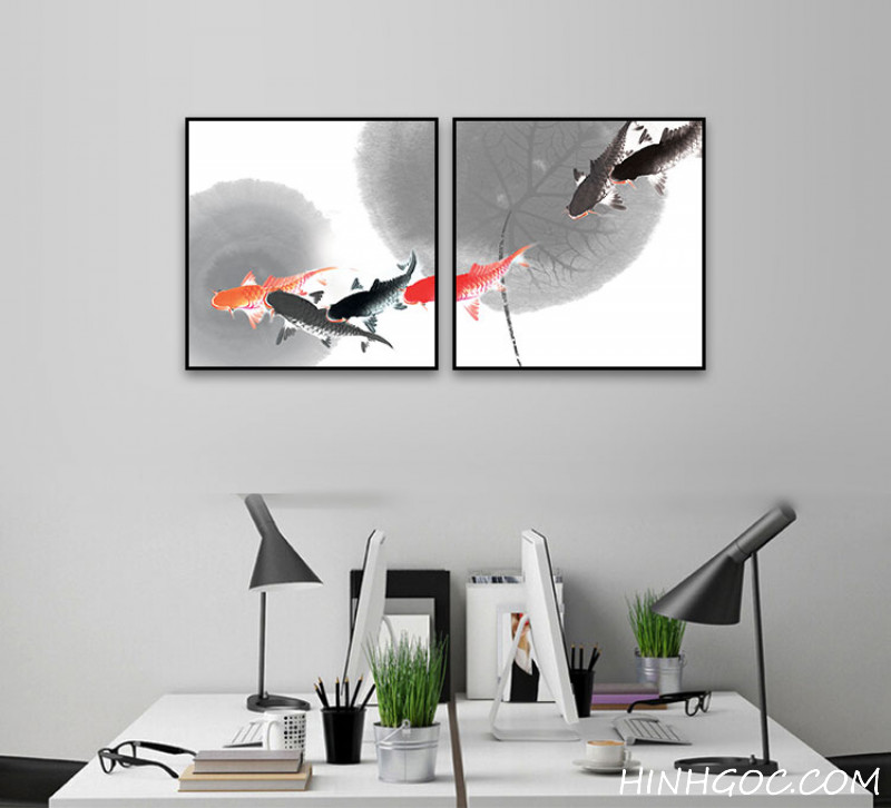 File tranh cá chép vẽ tay - HG2001