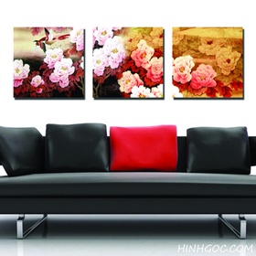 File tranh ghép 3 bức hoa mẫu đơn - FR3116