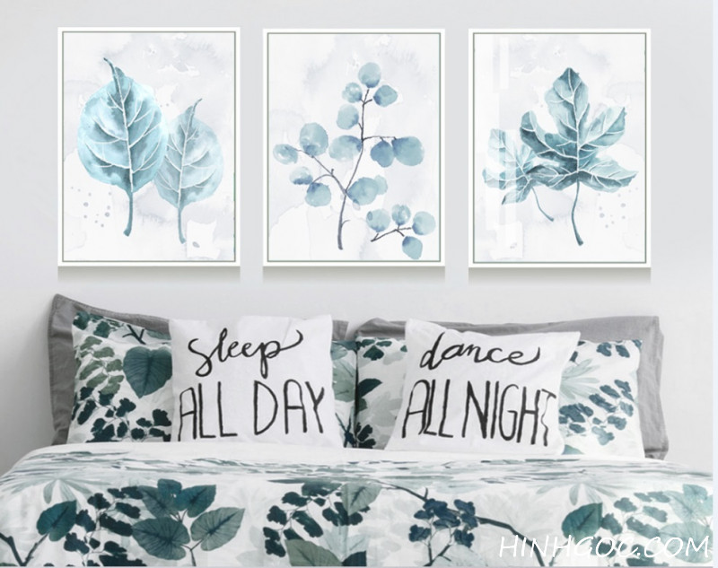 File bộ 3 tranh lá màu nước - HG325