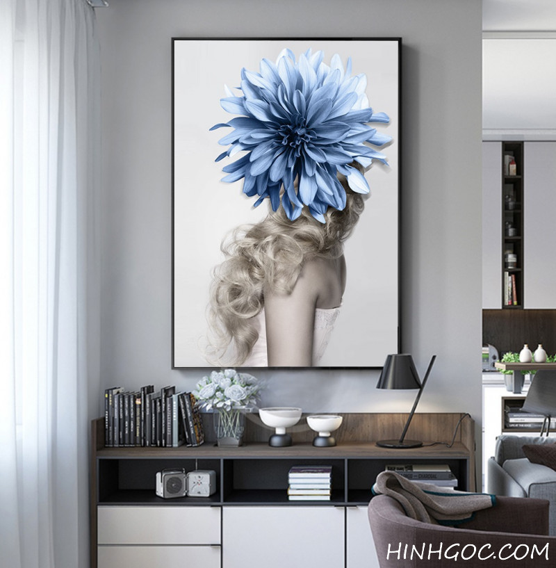 File tranh nghệ thuật chân dung thiếu nữ và hoa - HG1010
