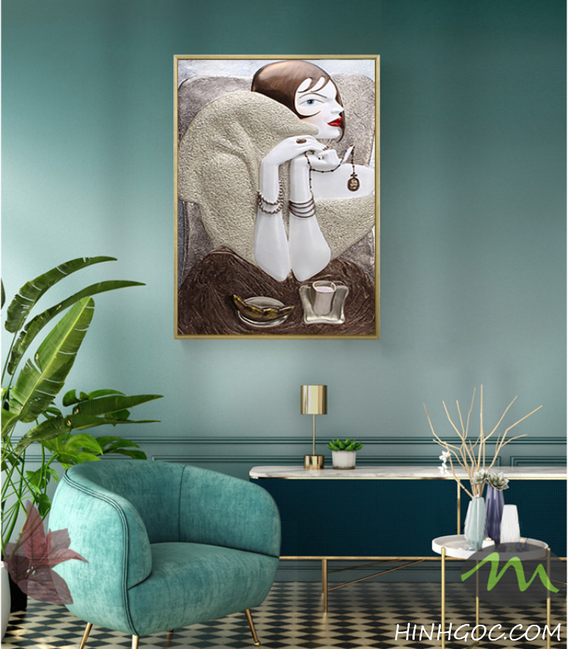 File tranh nghệ thuật chân dung thiếu nữ vẽ tay 3d -  HG111