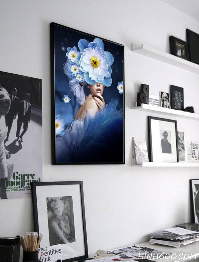 File tranh nghệ thuật chân dung thiếu nữ và hoa - HG1014