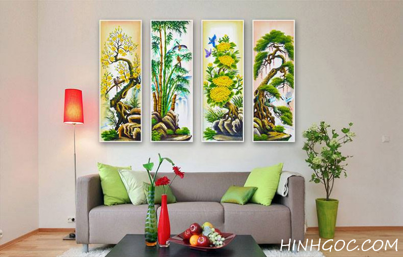 File tranh tứ quý tùng cúc trúc mai - FR4000