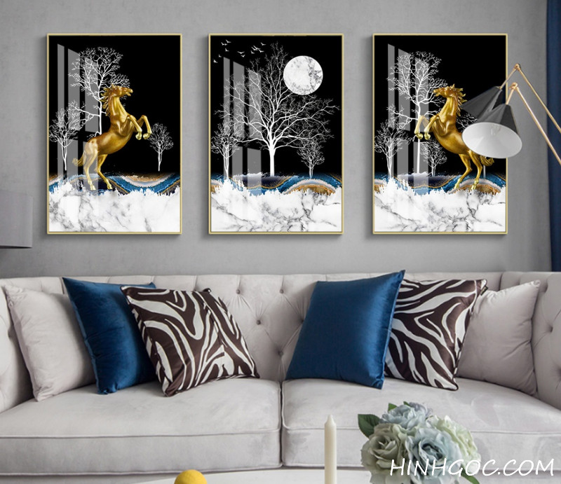 File tranh hiện đại cây tài lộc và đôi ngựa bay - HG1029