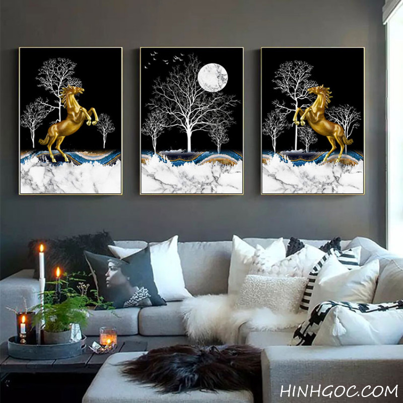 File tranh hiện đại cây tài lộc và đôi ngựa bay - HG1029