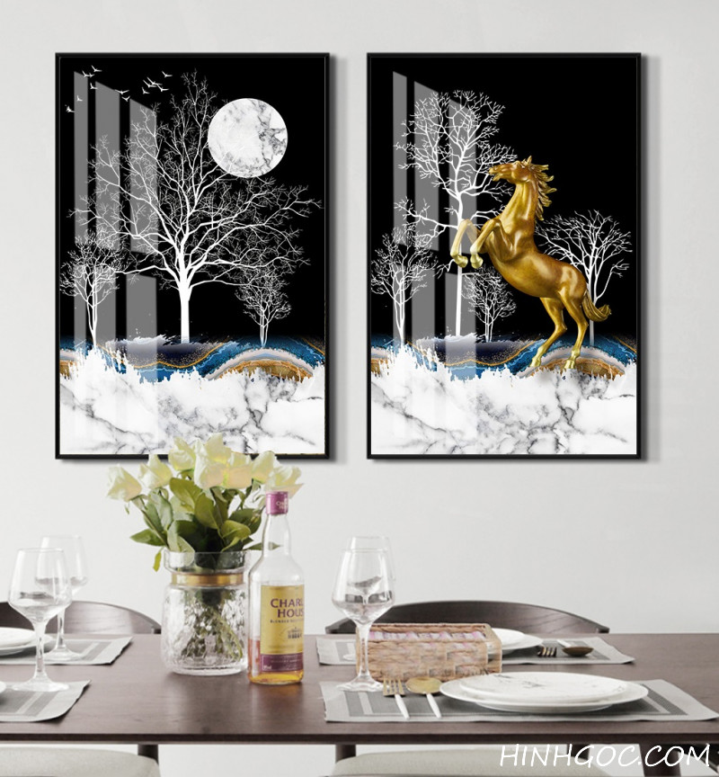 File tranh hiện đại cây tài lộc và đôi ngựa bay - HG1029