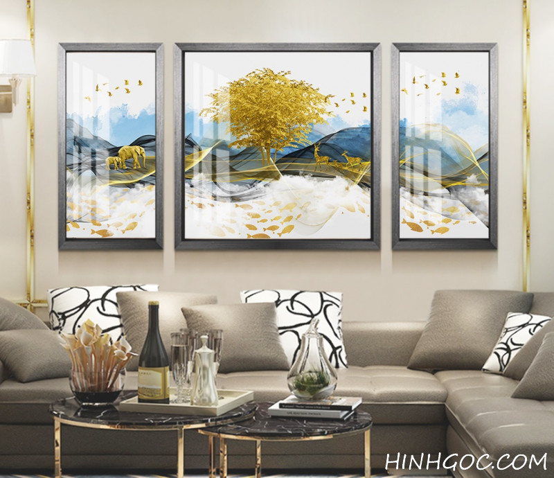 File tranh trừu tượng phong cảnh rừng nai bắc âu - HG1037