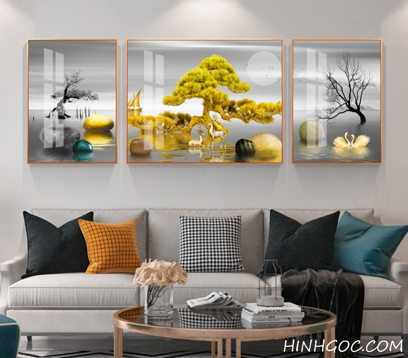 File tranh phong cảnh hiện đại đá cảnh hươu nai - HG1050