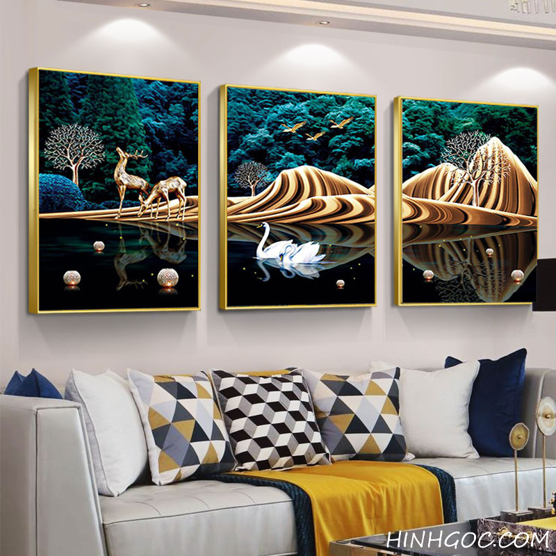 File tranh phong cảnh hiện đại hồ thiên nga - HG1059