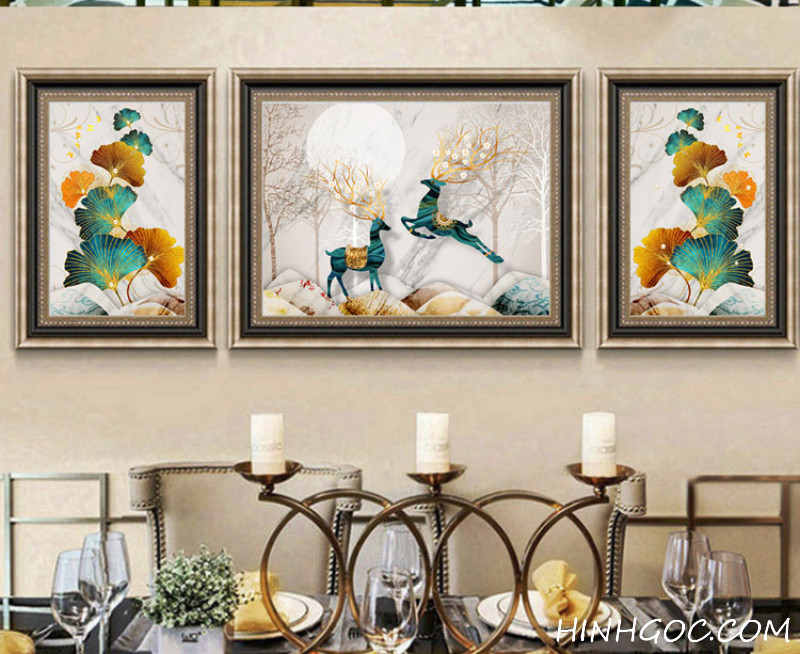 File tranh trừu tượng hiện đại lá bạch quả kết hợp hươu nai - HG326