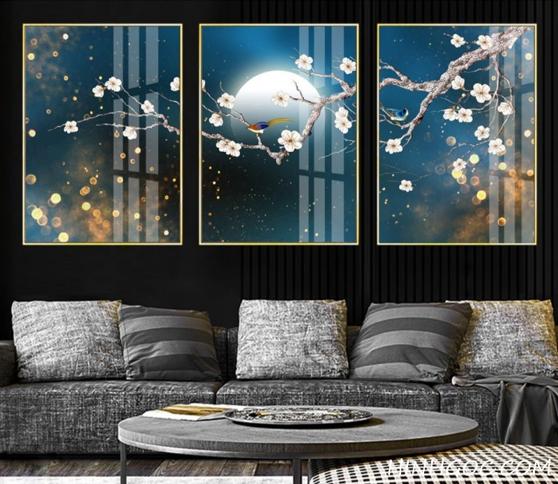 File tranh phong cảnh trừu tượng hoa và chim - HG328