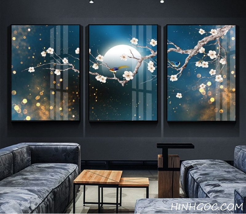 File tranh phong cảnh trừu tượng hoa và chim - HG328