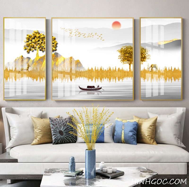 FIle tranh sơn thủy tông vàng hiện đại - HG117