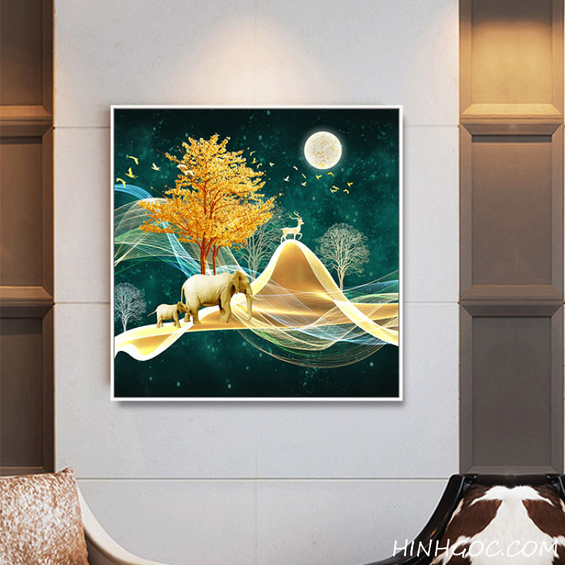 File tranh phong cảnh trừu tượng rừng cây và động vật - HG120