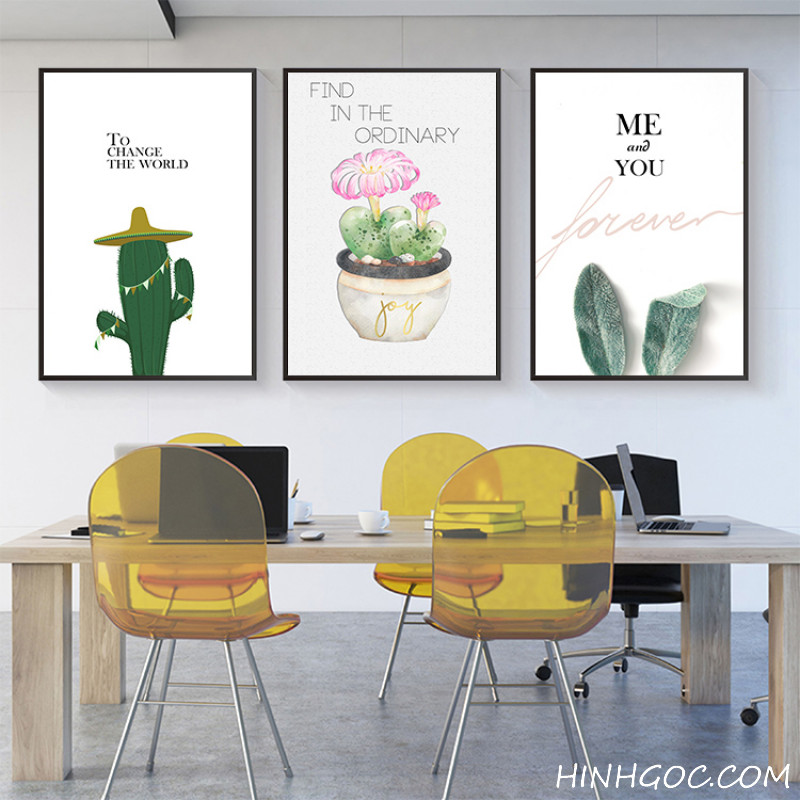 File tranh 4 bức kết hợp cây và hoa xương rồng - HG402