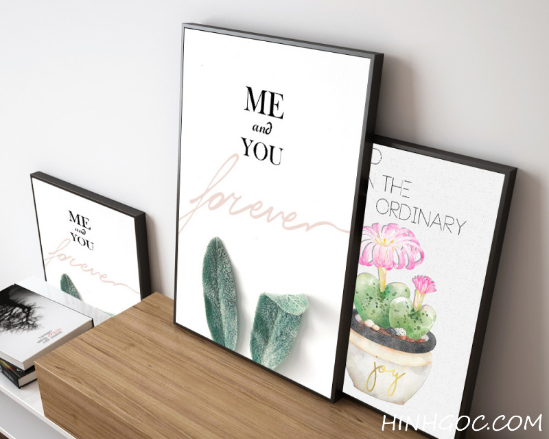 File tranh 4 bức kết hợp cây và hoa xương rồng - HG402