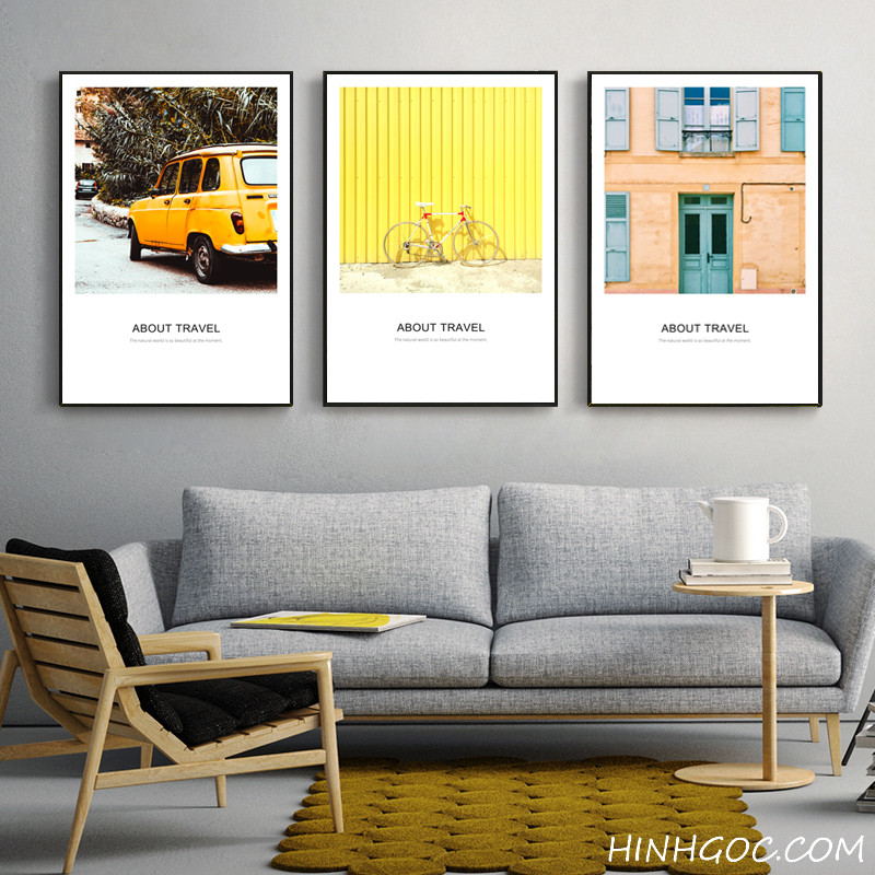 File tranh bộ 5 kết hợp cảnh quan kiến trúc và quote tông vàng - HG505