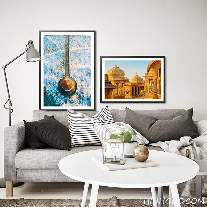 File tranh bộ 5 bức kết hợp cảnh quan châu Âu tông vàng - HG506