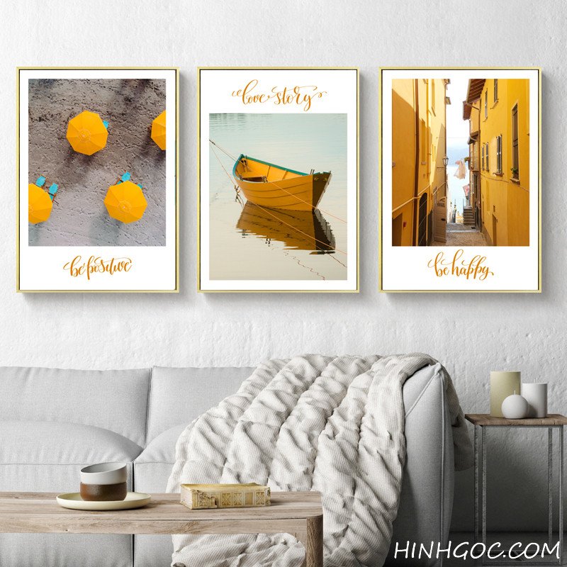 File tranh bộ 5 bức kết hợp cảnh quan châu Âu tông vàng - HG506