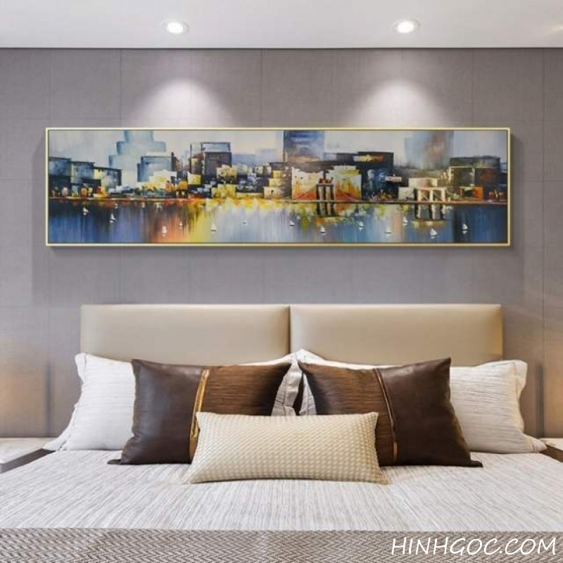File tranh sơn dầu trừu tượng phong cảnh thành phố - HG124