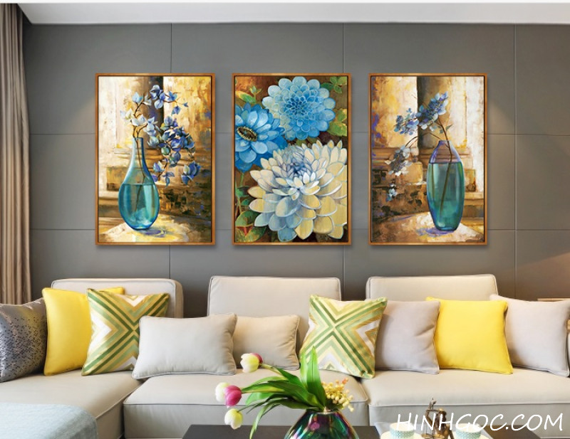 File tranh sơn dầu bình hoa thủy tinh xanh - HG331