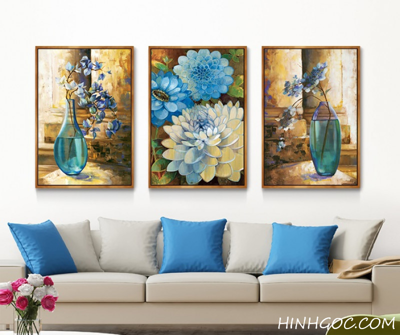 File tranh sơn dầu bình hoa thủy tinh xanh - HG331
