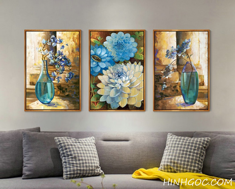 File tranh sơn dầu bình hoa thủy tinh xanh - HG331