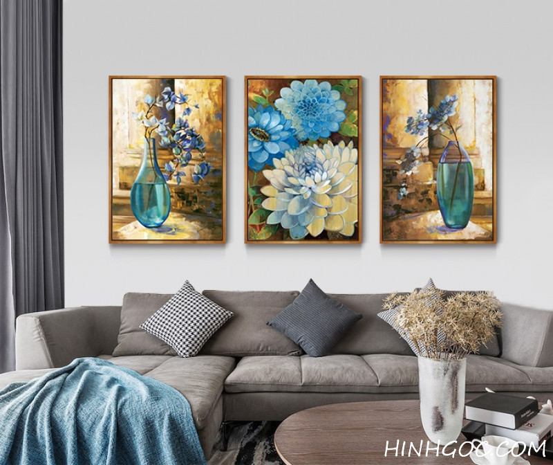File tranh sơn dầu bình hoa thủy tinh xanh - HG331