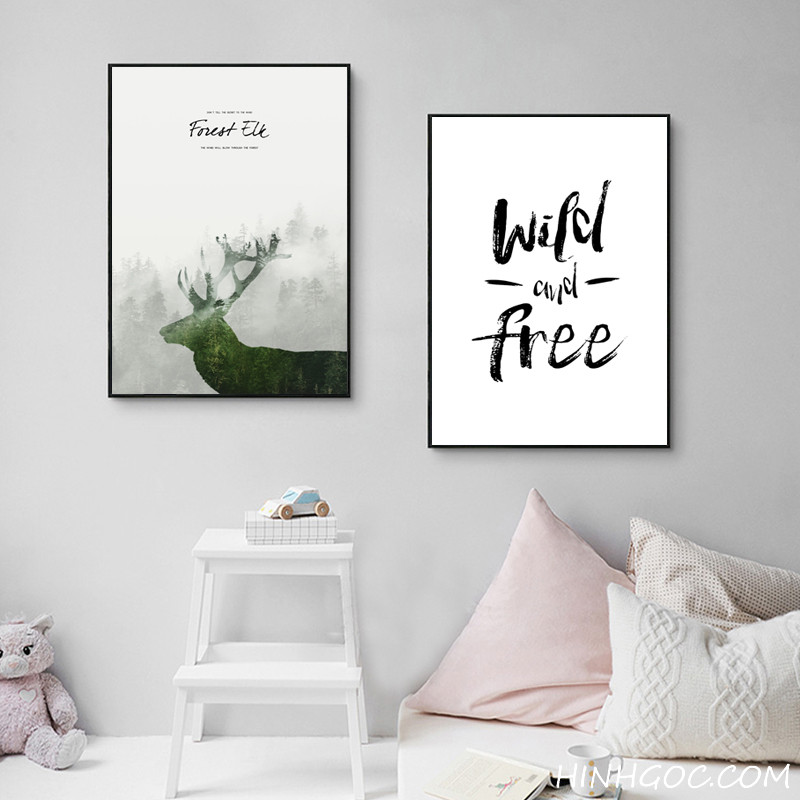 File tranh bộ 5 bức kết hợp lá cây và quote - HG5006