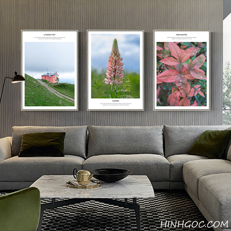 File tranh bộ 5 bức kết hợp phong hoa lá và quote - HG5010