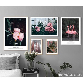 FIle tranh bộ 5 bức kết hợp hồng hạc và thiên nhiên - HG508