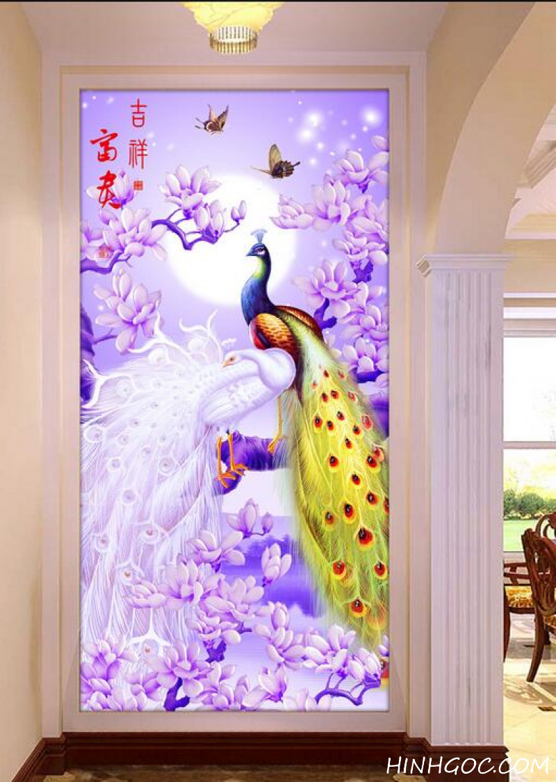 File tranh chim công và hoa mộc lan - hg134