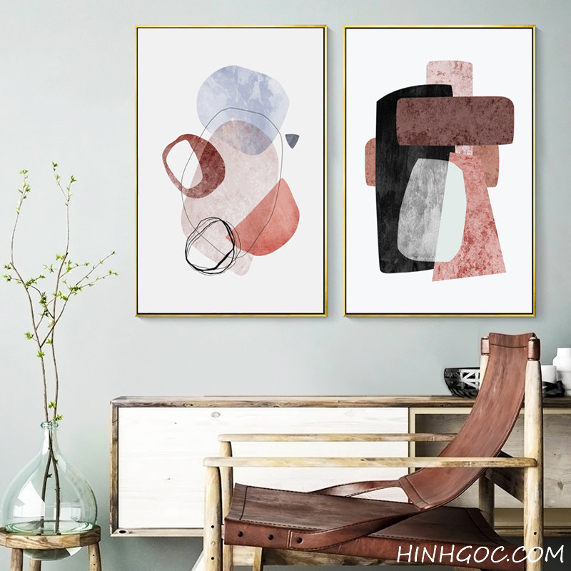 File tranh bộ 5 bức kết hợp điêu khắc và trừu tượng Bắc Âu - HG512